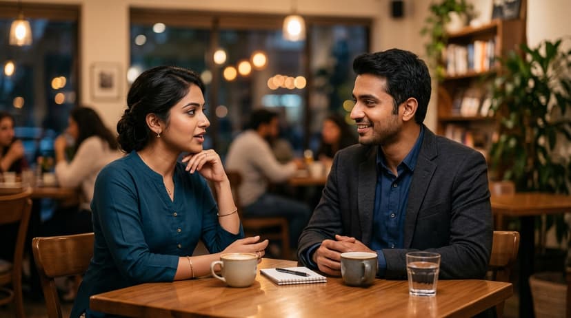 Couple discussing their future in an arranged marriage setting.