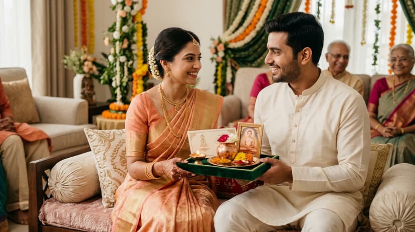 Happy Jain couple getting engaged