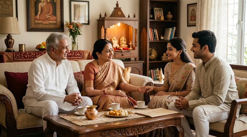 Couple and their parents discussing marriage on DGProfile