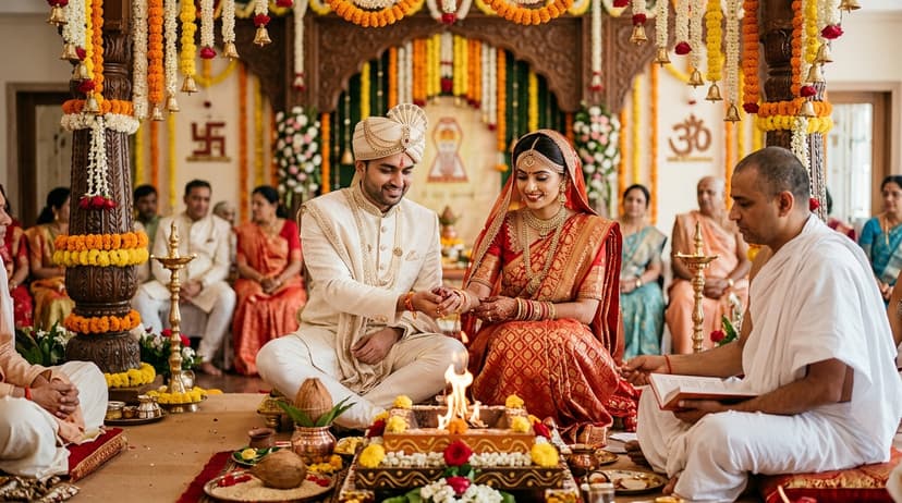 Jain couple performing wedding rituals