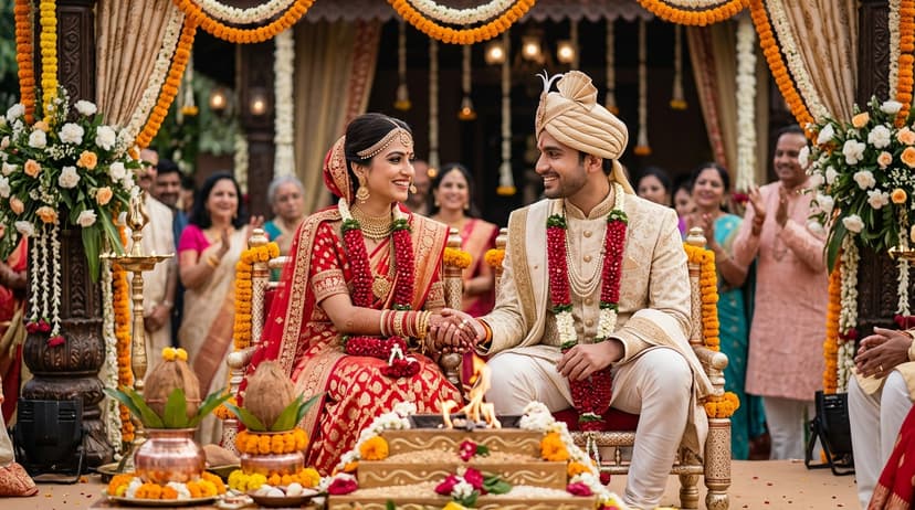 Couple Holding Hands at Jain Wedding